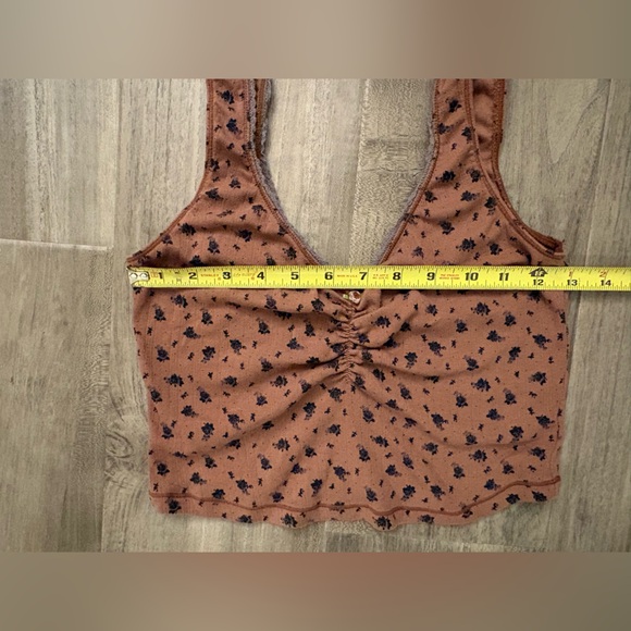 Free People Floral Ruched Cottagecore Brown Tank Top | Size Medium - Picture 6 of 8